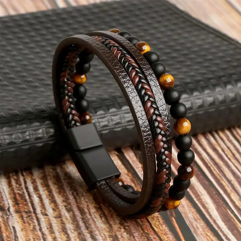 Tiger Stack — Multilayer Tiger Eye Leather Bracelet