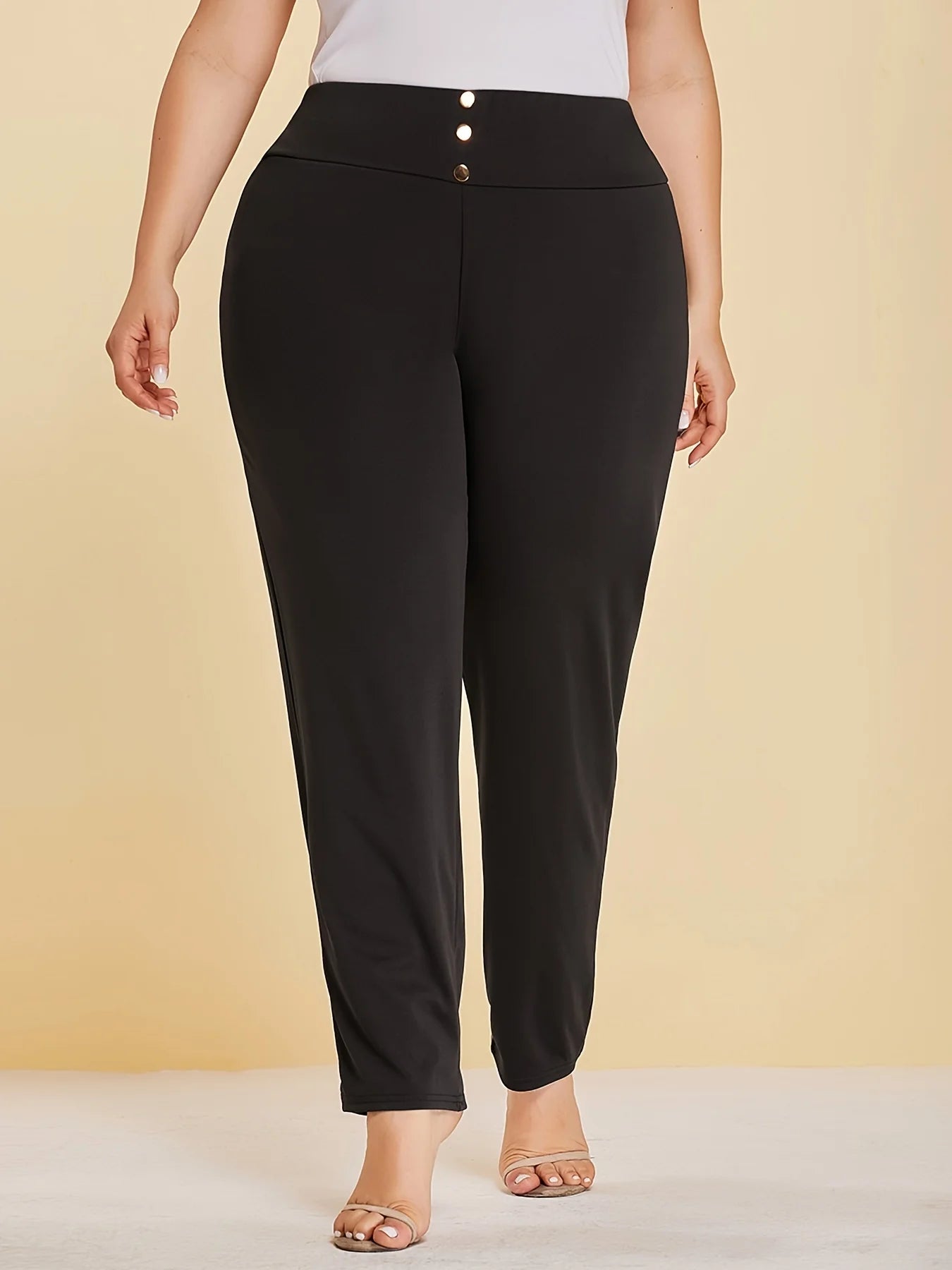 Plus Size Knit Slit Straight Trousers — Women
