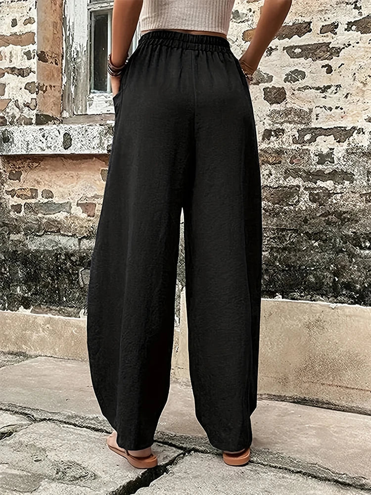 Plus Size Cotton-Linen Harem Trousers — Women