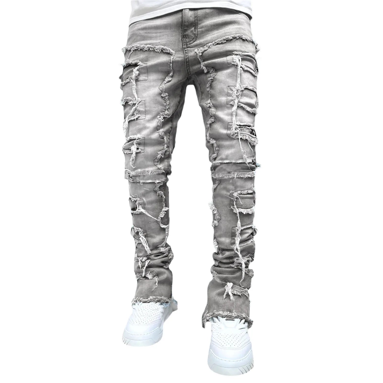 Men's Ripped Slim Fit Stacked Denim Jeans