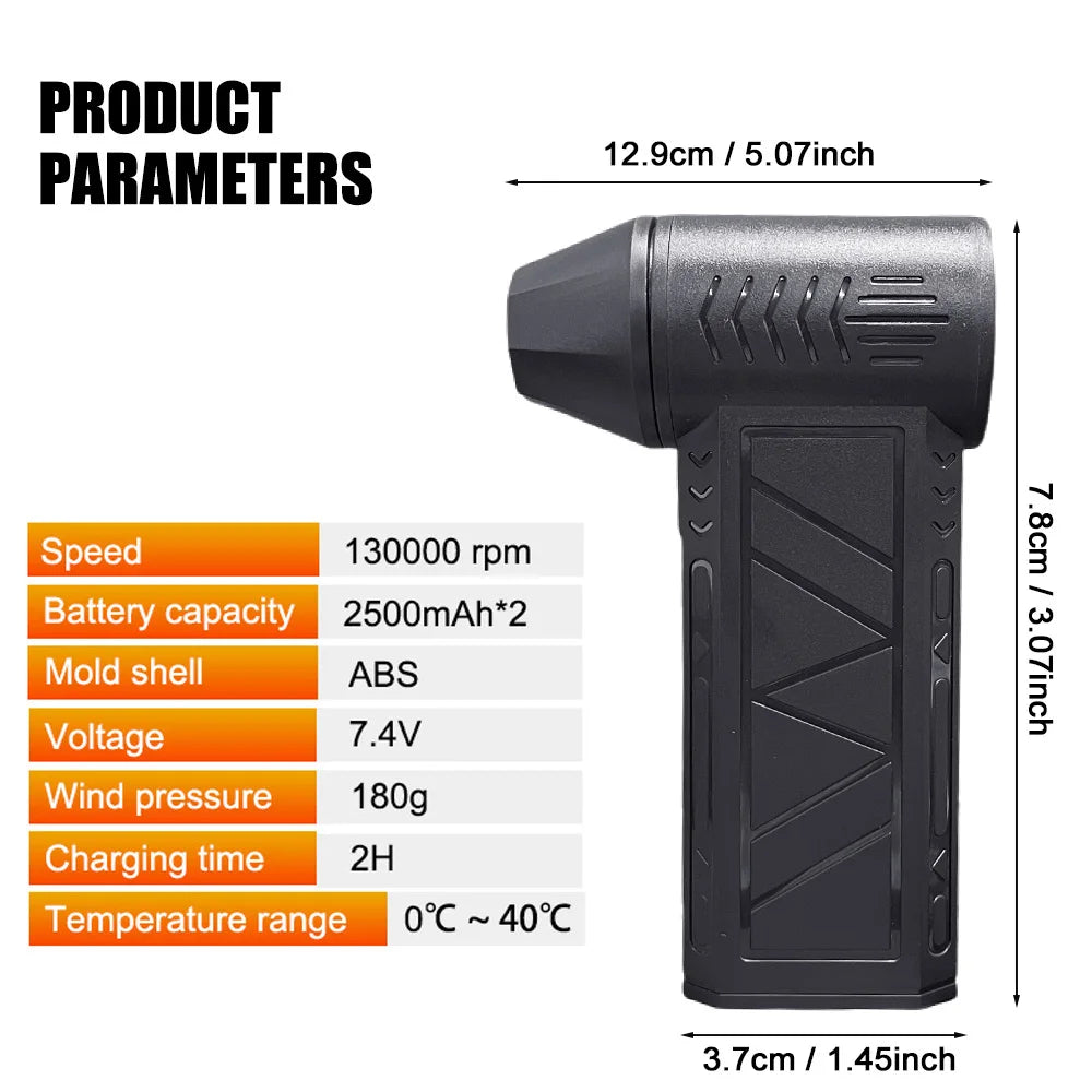 Caer Mini Turbo Jet Fan Electric Air Duster with 1&3 Gear Adjustable Speed 130000RPM 52m/s Car Computer Cleaning Blower Tool Kit