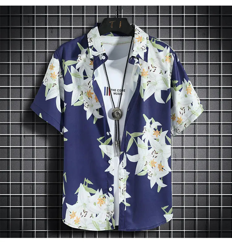 Men's Hawaiian Print Shirt & Shorts Beach Set