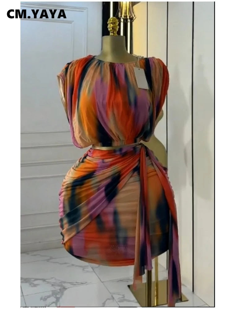 Tie Dye Ruched T-Shirt & Mini Skirt Set