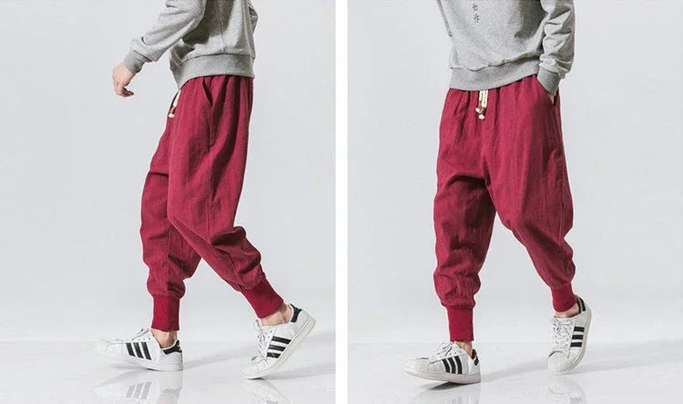 Cotton Linen Drop-Crotch Harem Pants