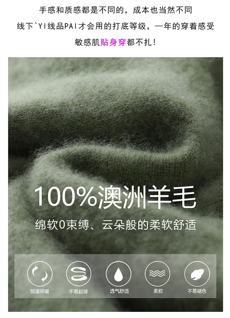 DjzDsm Autumn Winter Men's Sweater 100% Merino wool Thick Hooded Pullover Soft Knitwear Casual Comfort Wool Clothing Tops