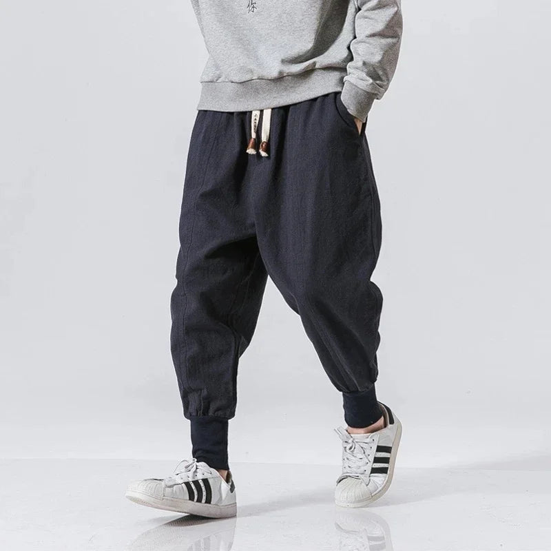 Cotton Linen Drop-Crotch Harem Pants