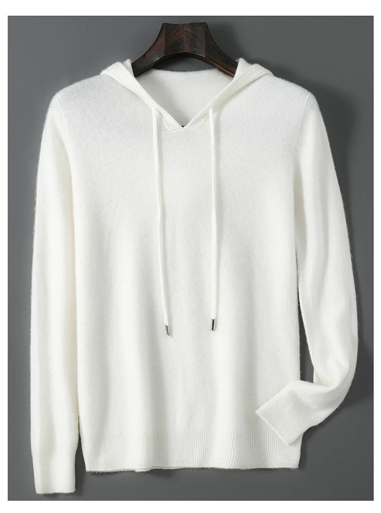 DjzDsm Autumn Winter Men's Sweater 100% Merino wool Thick Hooded Pullover Soft Knitwear Casual Comfort Wool Clothing Tops