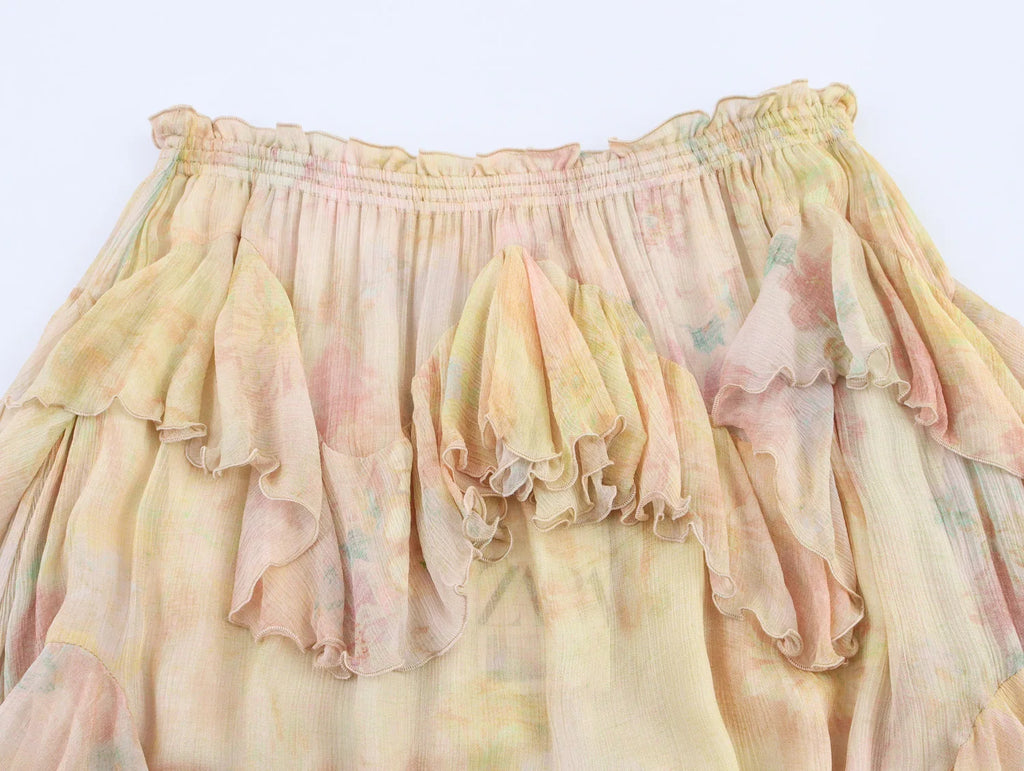 Gradient Tiered Ruffle Maxi Skirt — Women's Boho