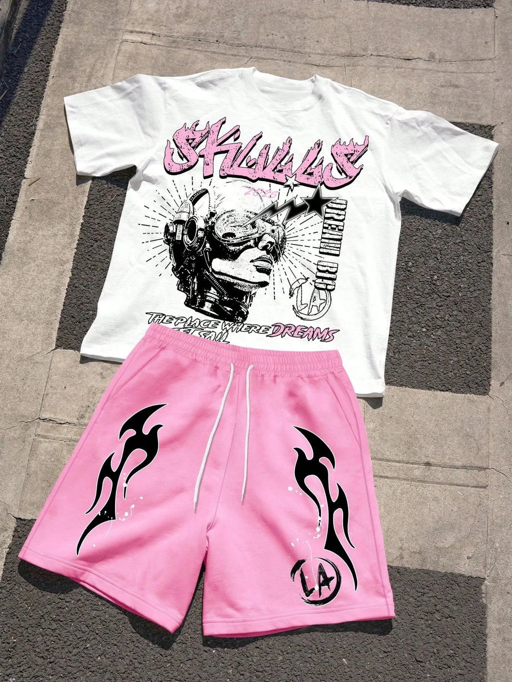 Men's Letter Print T-Shirt & Shorts Set