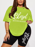 Plus Size Blessed Print Two-Piece Short Set — Women
