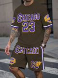 Men's Letter Print Basketball Sports T-Shirt & Shorts Set