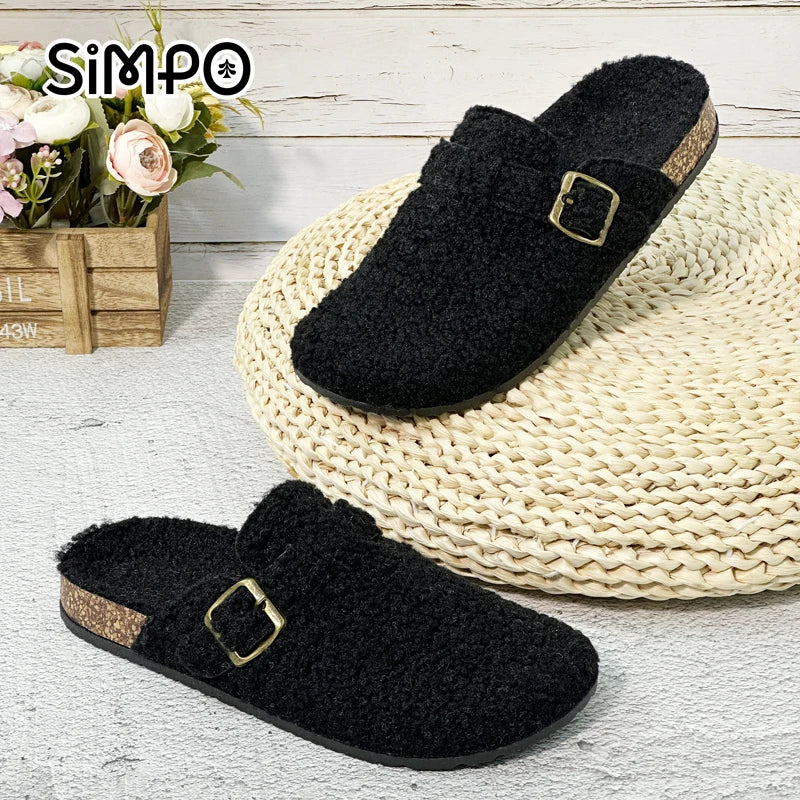 New Plush Closed-toe Slippers Retro Sandals Women Men's Indoor & Outdoor Slip-on Flat Shoes Suitable For Fall & Winter