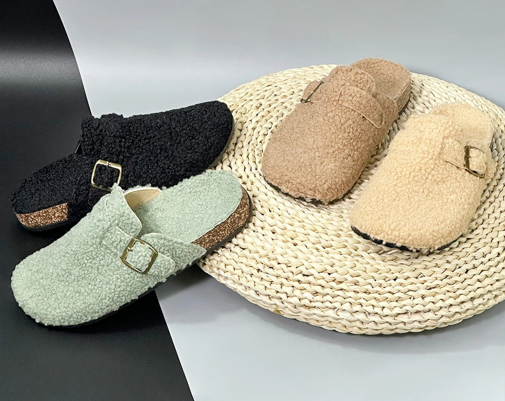 New Plush Closed-toe Slippers Retro Sandals Women Men's Indoor & Outdoor Slip-on Flat Shoes Suitable For Fall & Winter