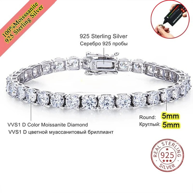 Real Moissanite Tennis Bracelet — 925 Sterling Silver