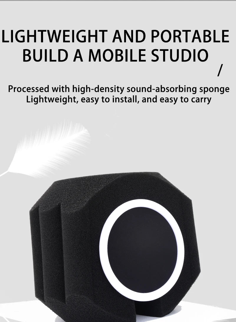 Acoustic Windscreen 5-Sided Seal - Wind Noise Reduction, Side-Open POP Filter, Quiet Studio, Portable & Lightweight