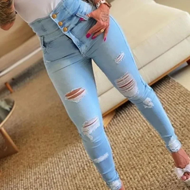 High Waist Tie Denim Pencil Pants