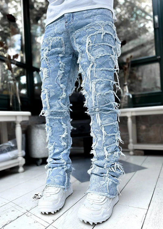 Men's Ripped Slim Fit Stacked Denim Jeans