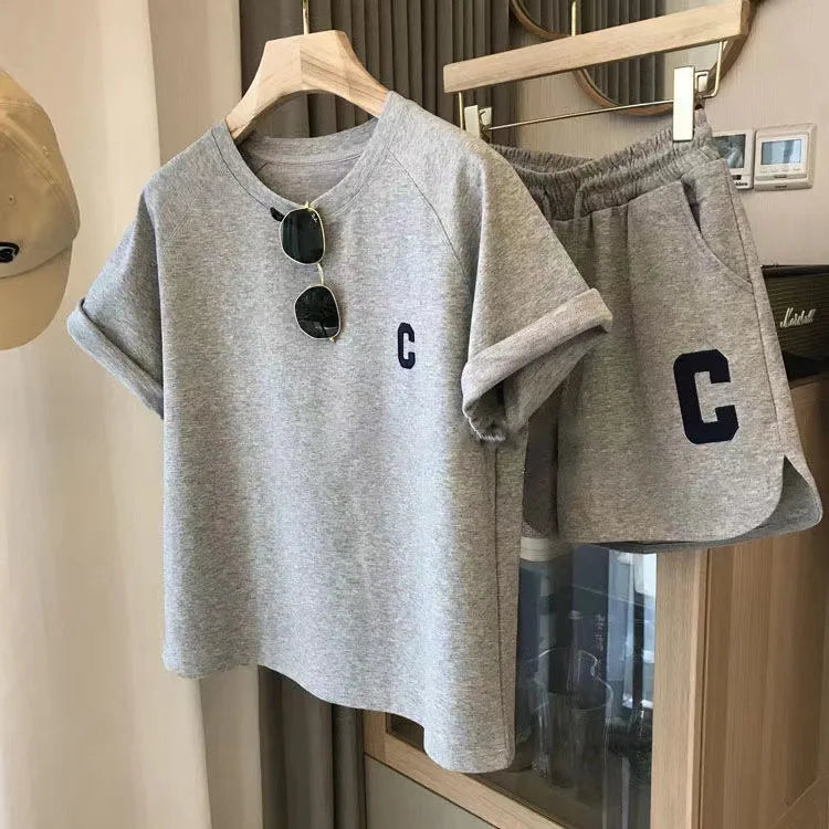 Women's Print Letter T-Shirt & Shorts Two-Piece Set