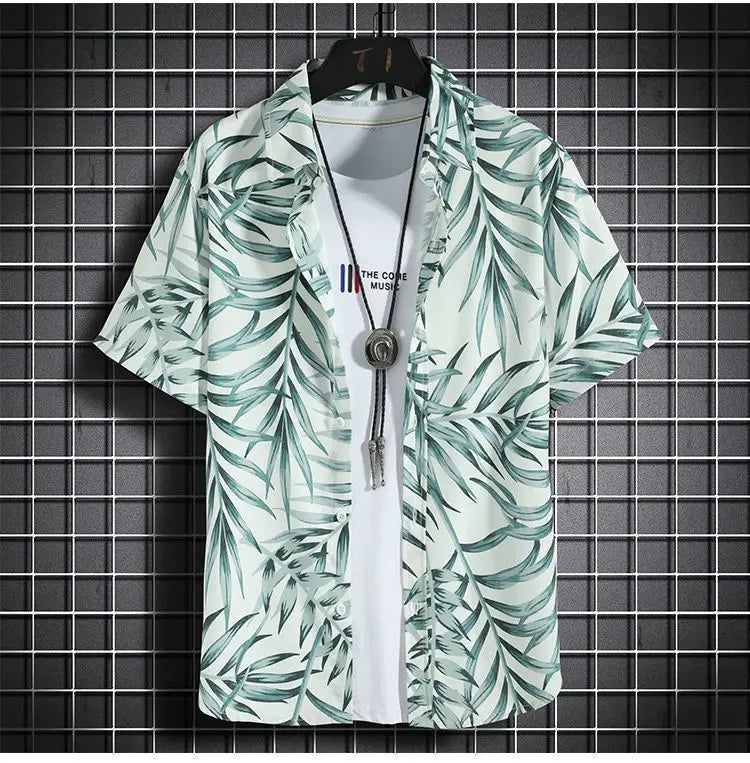 Men's Hawaiian Print Shirt & Shorts Beach Set