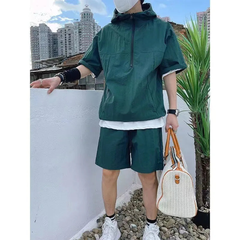 Men's Cargo Style Hooded T-Shirt & Shorts Set
