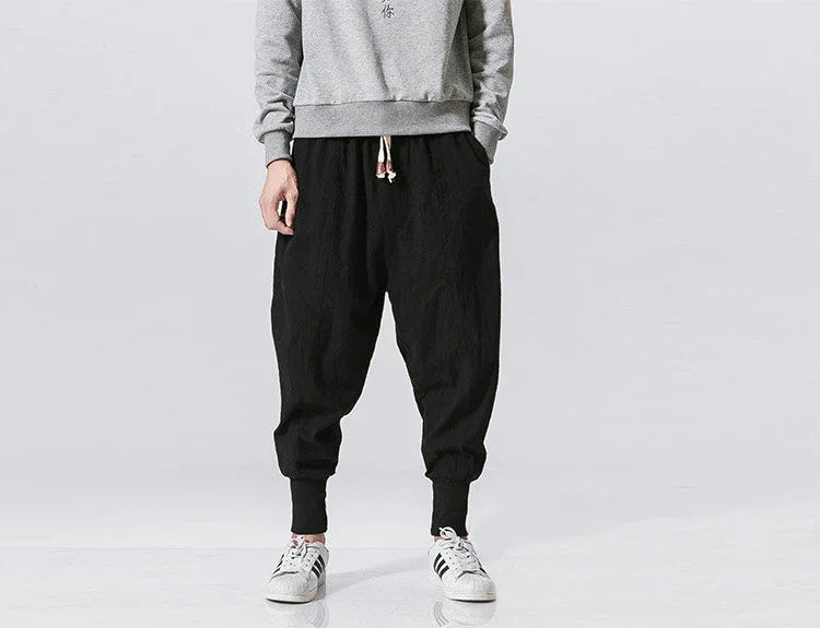 Cotton Linen Drop-Crotch Harem Pants