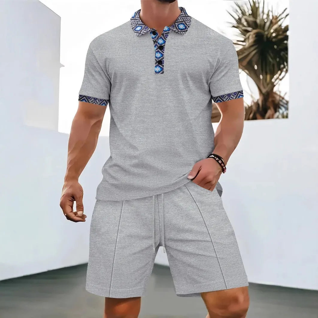 Men's Waffle Two-Piece Suit Shorts Set