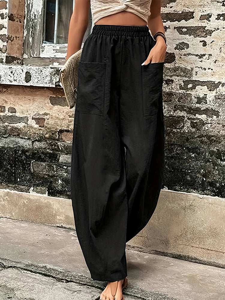 Plus Size Cotton-Linen Harem Trousers — Women