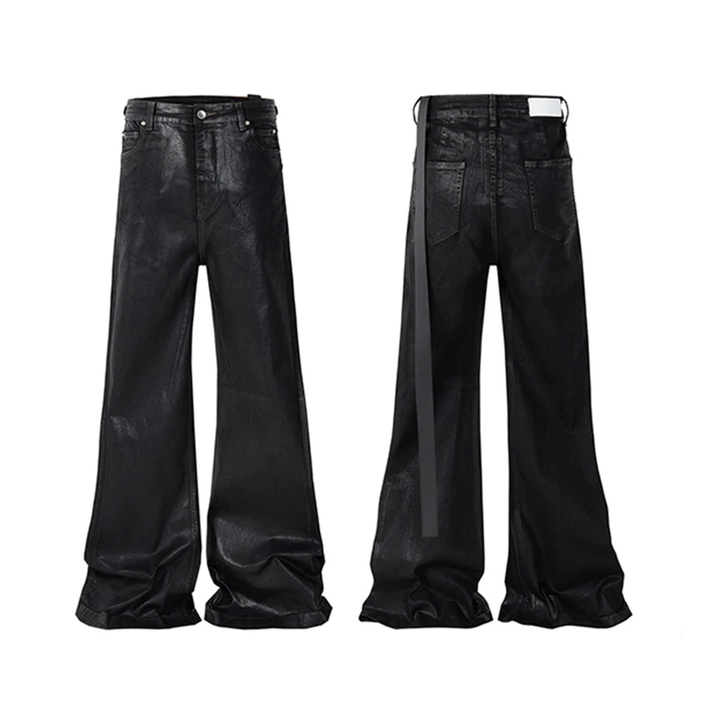 Midnight Flare — Black Wax Leather Stretch Jean