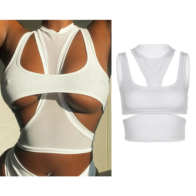 Y2K Cut-Out Sleeveless Crop Top — Women's