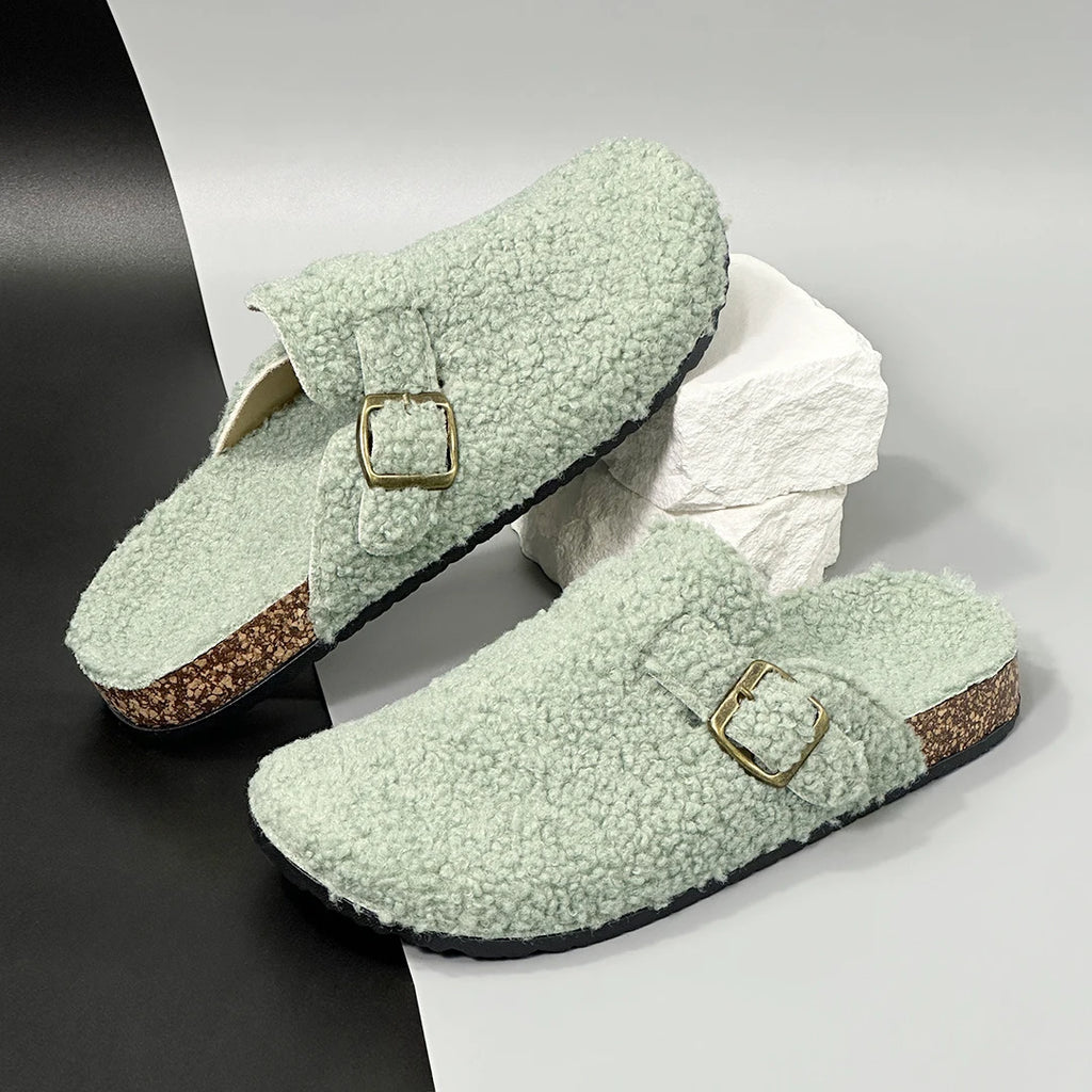 New Plush Closed-toe Slippers Retro Sandals Women Men's Indoor & Outdoor Slip-on Flat Shoes Suitable For Fall & Winter