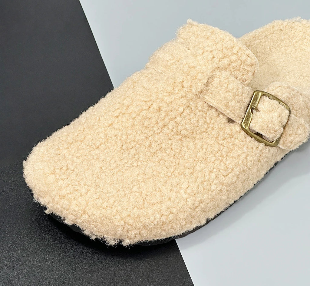 New Plush Closed-toe Slippers Retro Sandals Women Men's Indoor & Outdoor Slip-on Flat Shoes Suitable For Fall & Winter