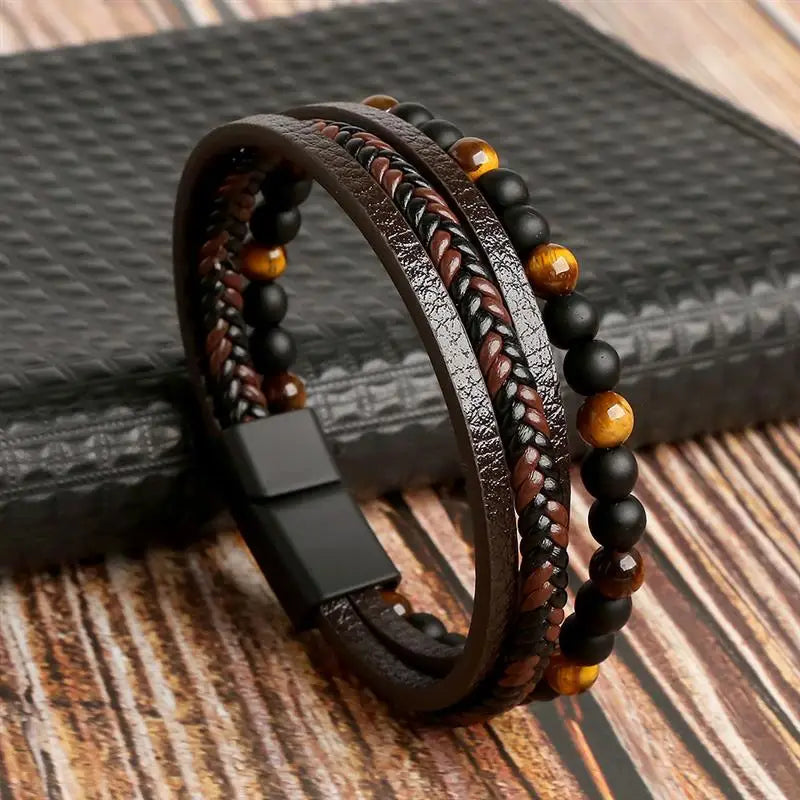Tiger Stack — Multilayer Tiger Eye Leather Bracelet