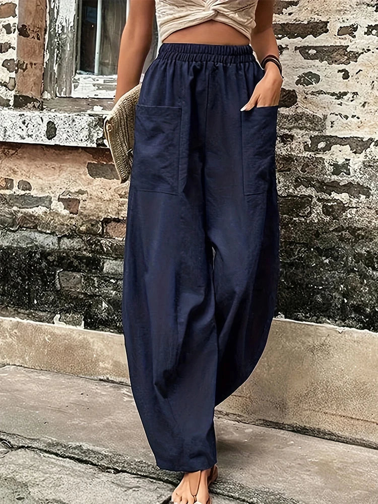 Plus Size Cotton-Linen Harem Trousers — Women