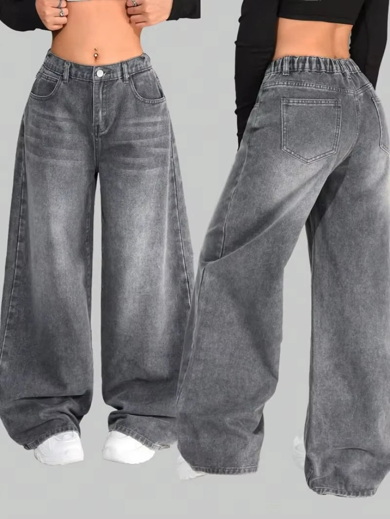 American Street Vintage Washed Camouflage Stitching Jeans Men And Women Y2K High Street Hip Hop Straight Baggy Slim Pants Tide