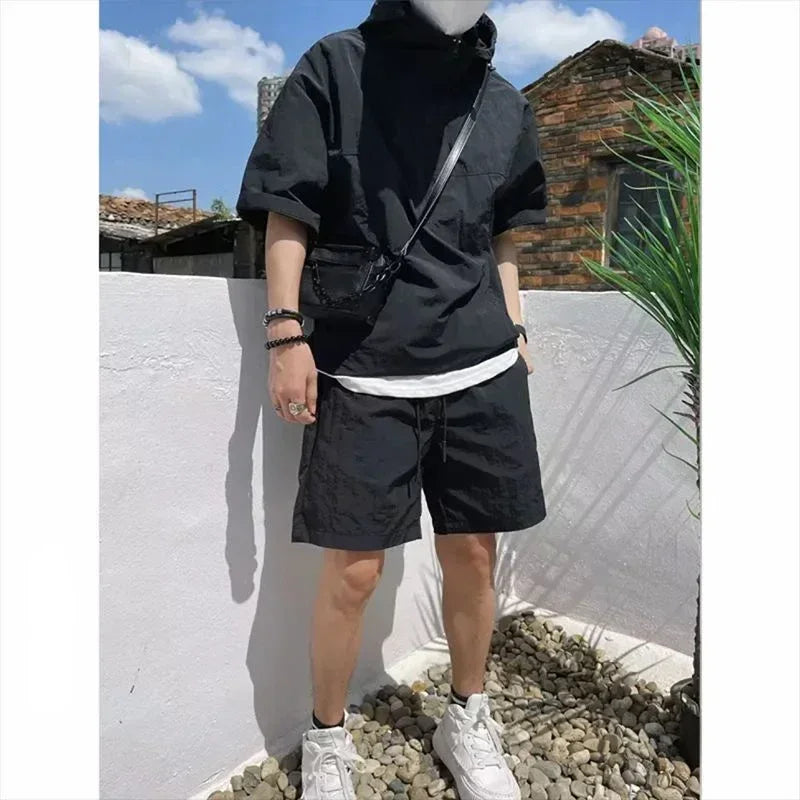 Men's Cargo Style Hooded T-Shirt & Shorts Set