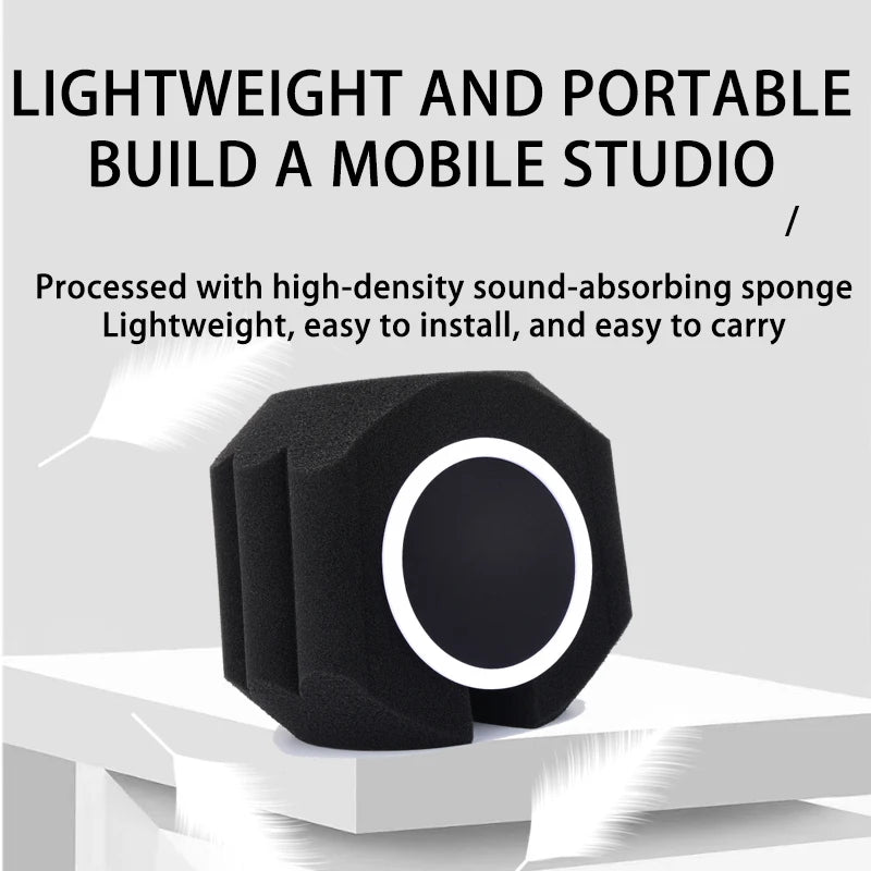 Acoustic Windscreen 5-Sided Seal - Wind Noise Reduction, Side-Open POP Filter, Quiet Studio, Portable & Lightweight