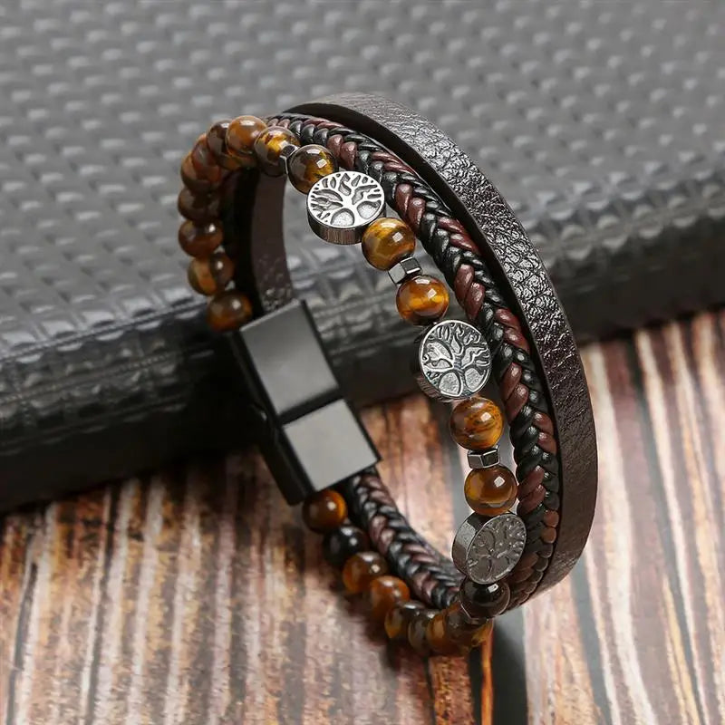 Tiger Stack — Multilayer Tiger Eye Leather Bracelet