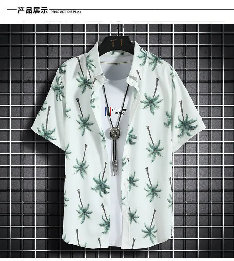 Men's Hawaiian Print Shirt & Shorts Beach Set