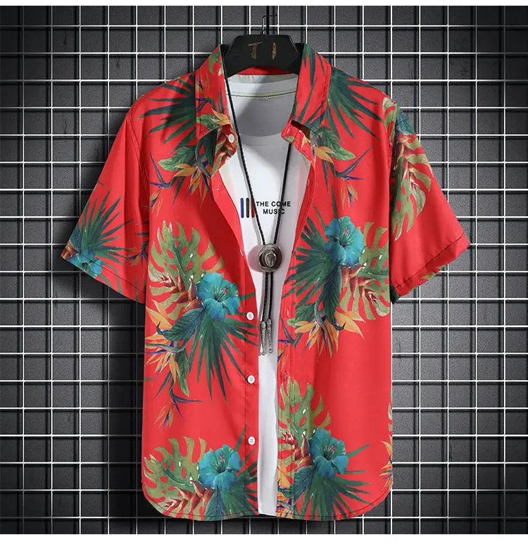 Men's Hawaiian Print Shirt & Shorts Beach Set