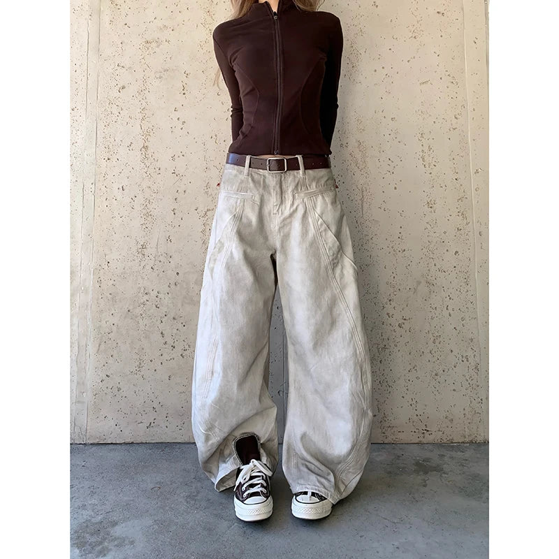 Y2K High Waist Baggy Cargo Denim Jeans — Women