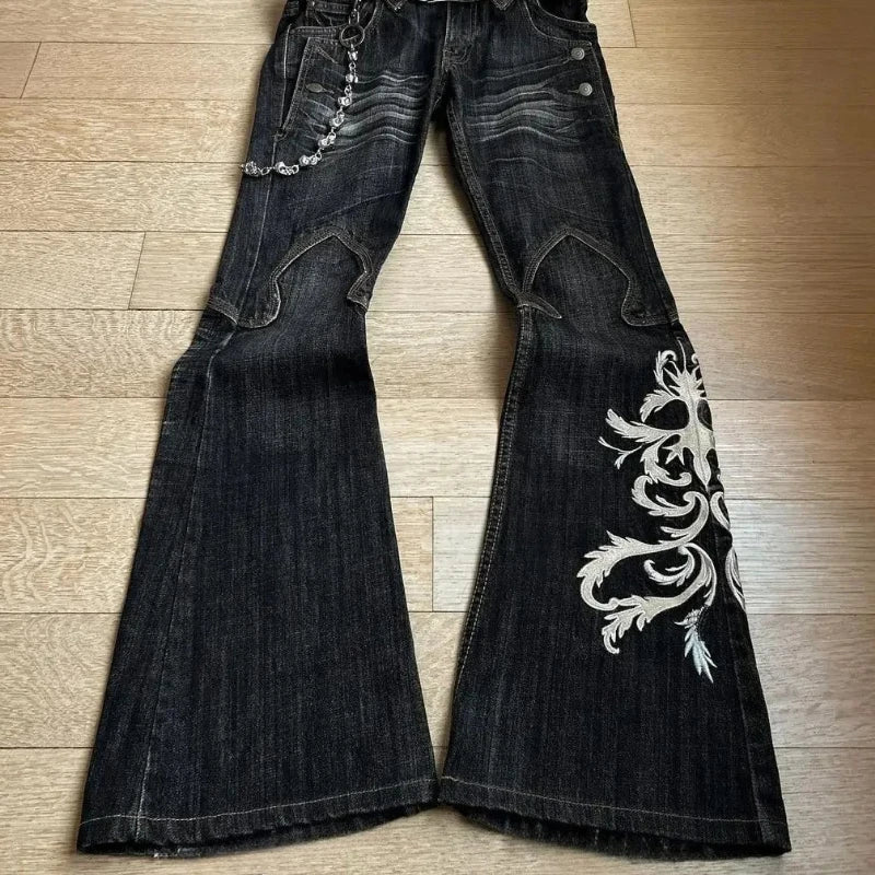 Embroidered Wide Leg Y2K Jeans