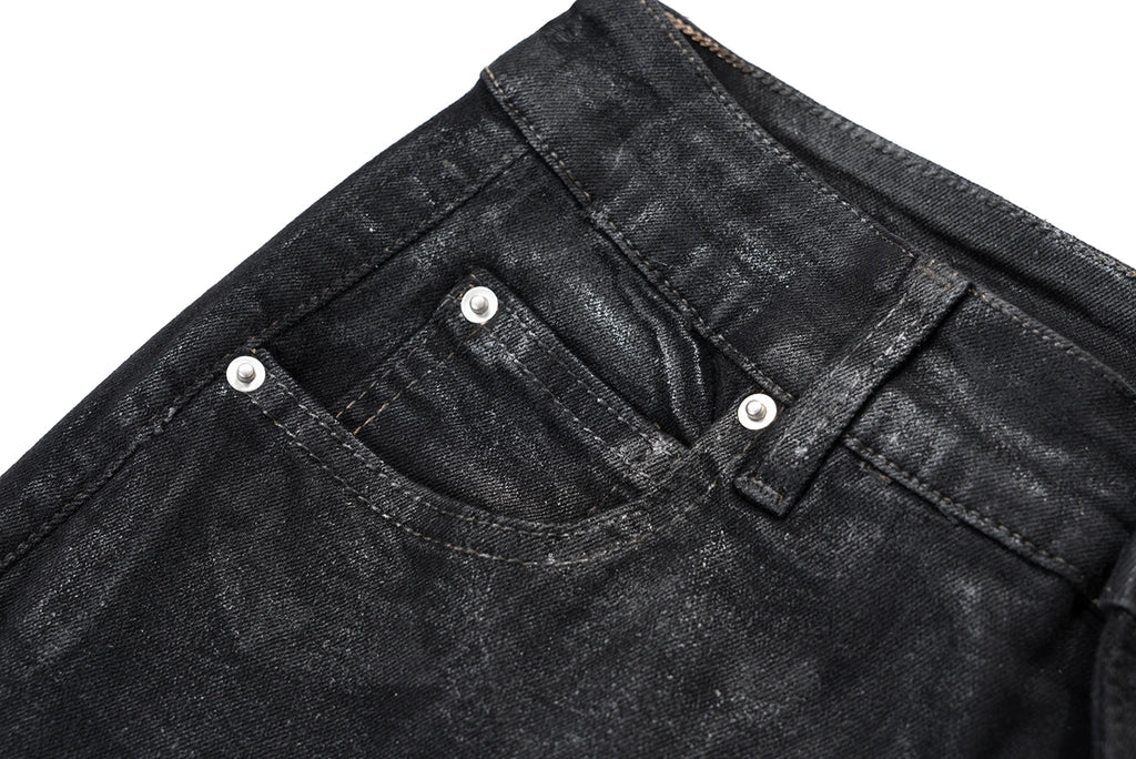 Midnight Flare — Black Wax Leather Stretch Jean