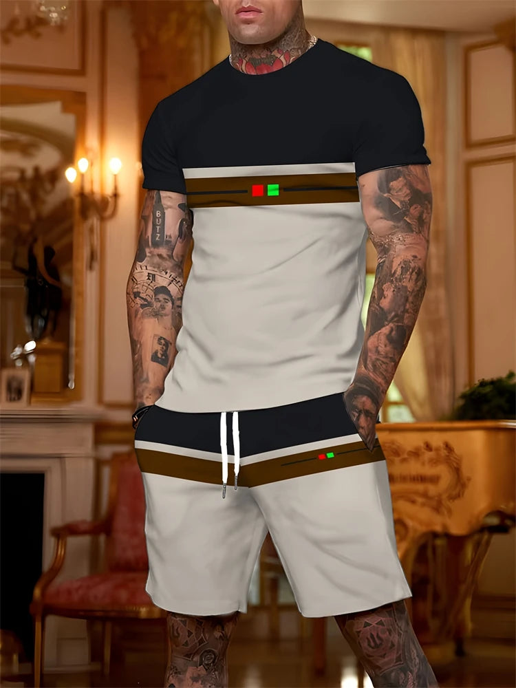 Men's Stripe Letter Print Oversized T-Shirt & Shorts Set