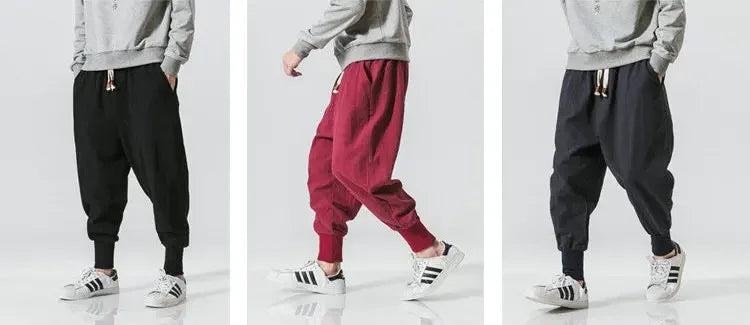 Cotton Linen Drop-Crotch Harem Pants