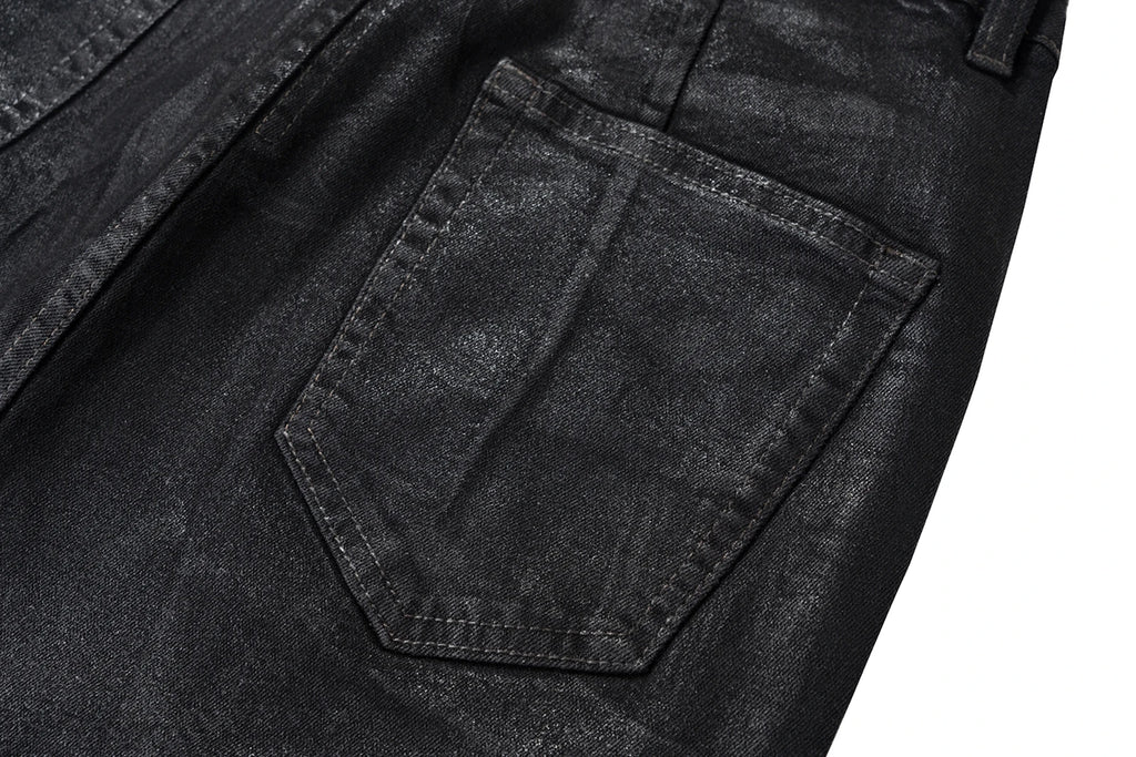 Midnight Flare — Black Wax Leather Stretch Jean