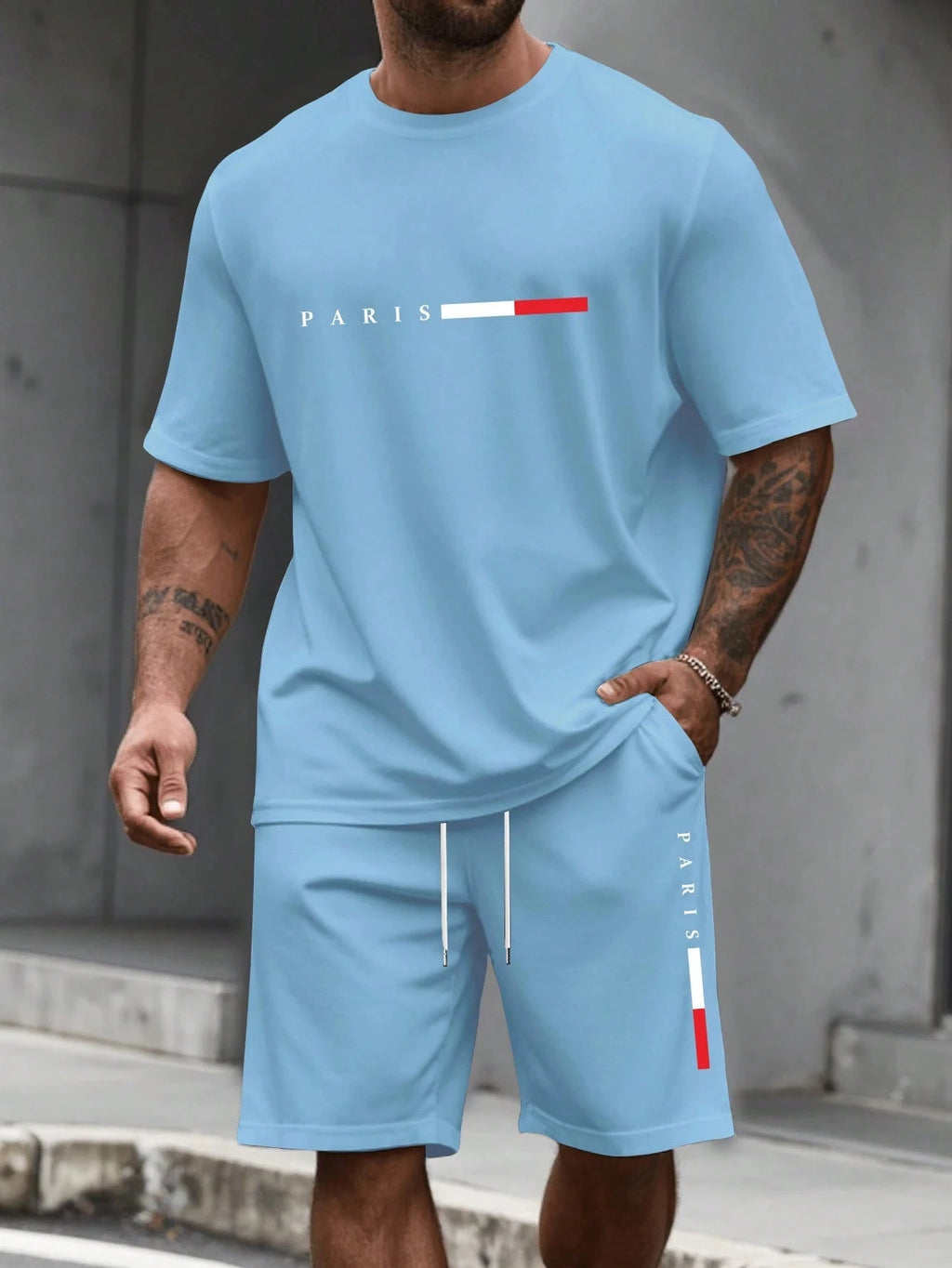 Men's O-Neck Short Sleeve T-Shirt & Shorts Tracksuit Set