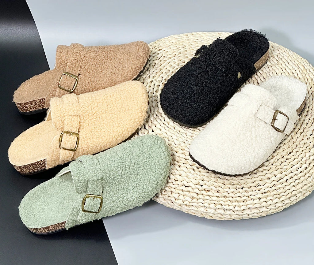New Plush Closed-toe Slippers Retro Sandals Women Men's Indoor & Outdoor Slip-on Flat Shoes Suitable For Fall & Winter