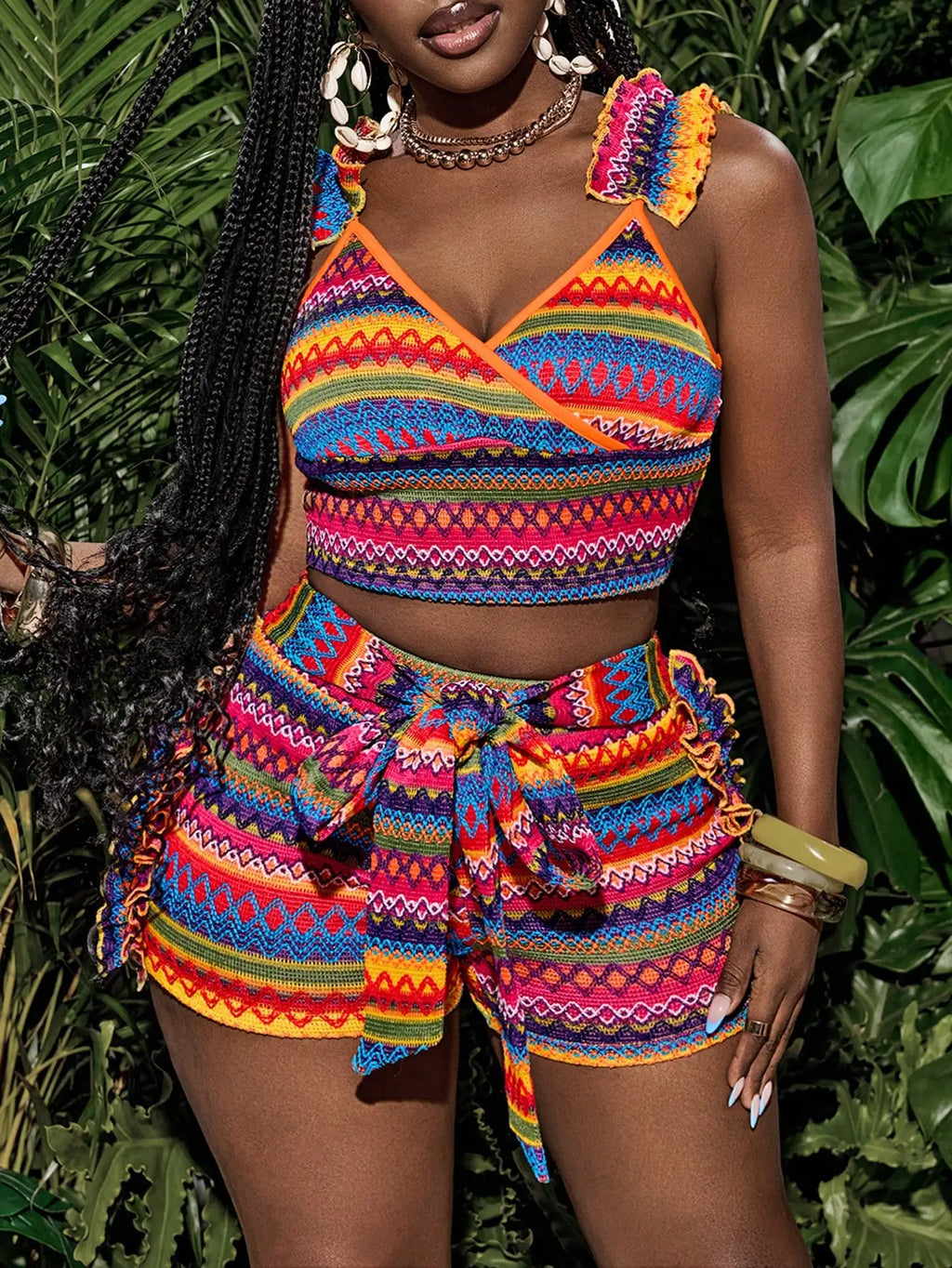 Solid Color Crop Top & Biker Shorts Set — Women's