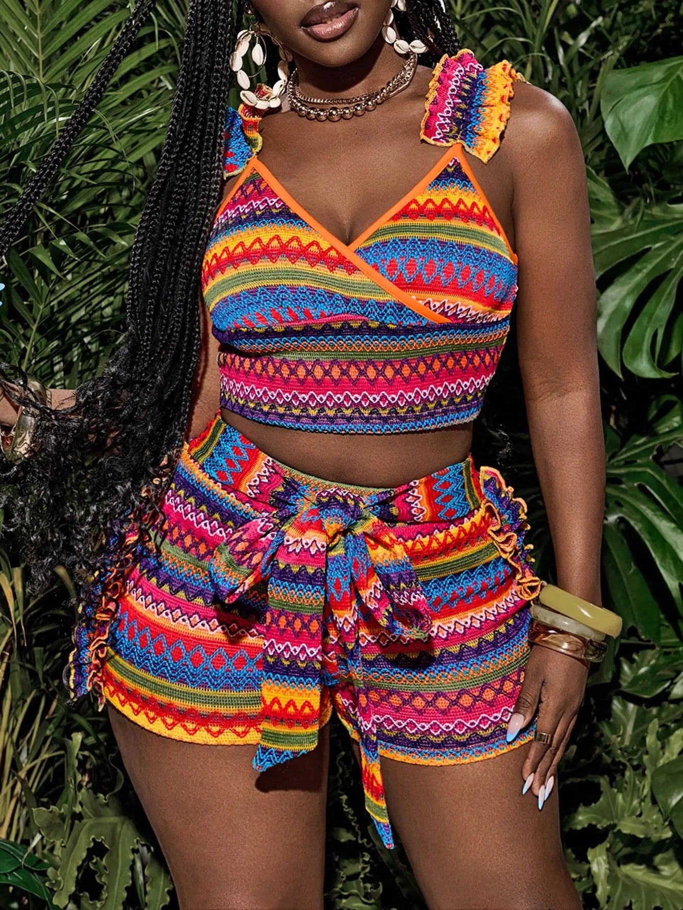 Solid Color Crop Top & Biker Shorts Set — Women's