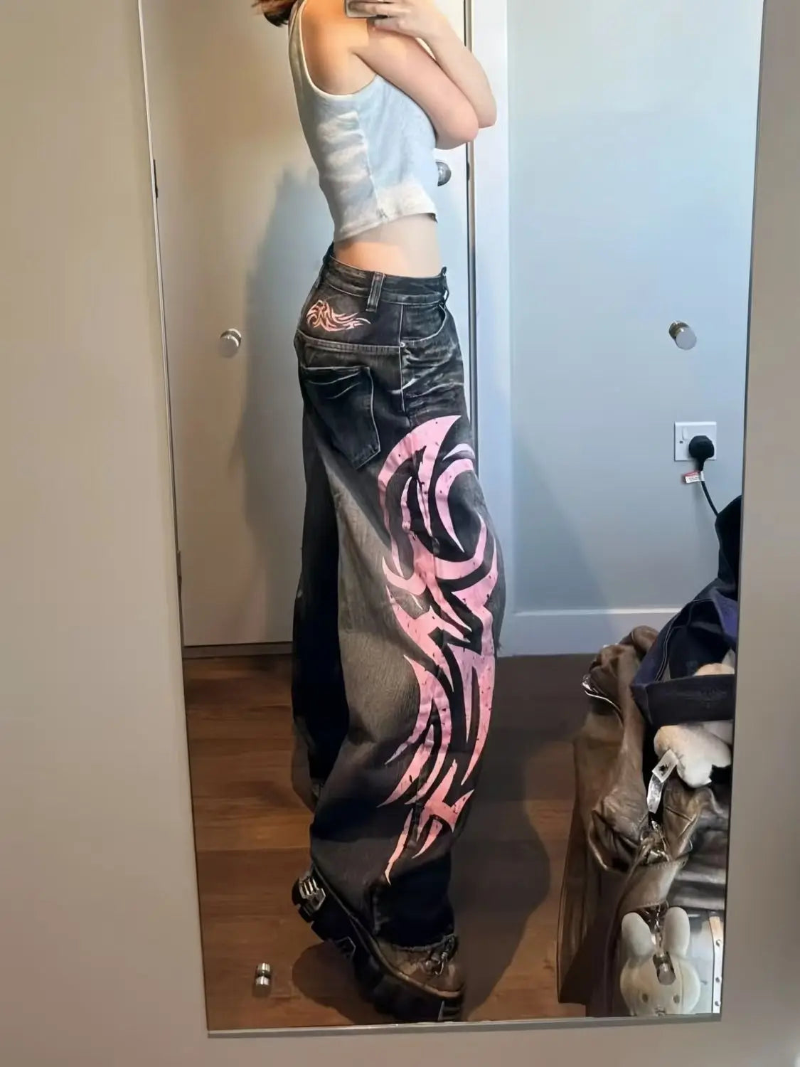 Totem Print Baggy Y2K Jeans